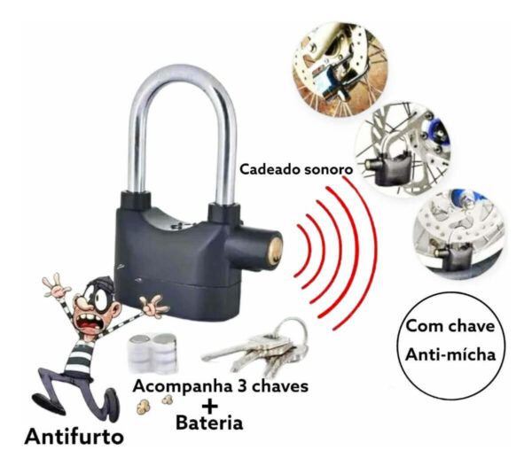 Cadeado Antifurto Lua Tek C/ Som 3 Chaves Resistente À Chuva - Imagem 8