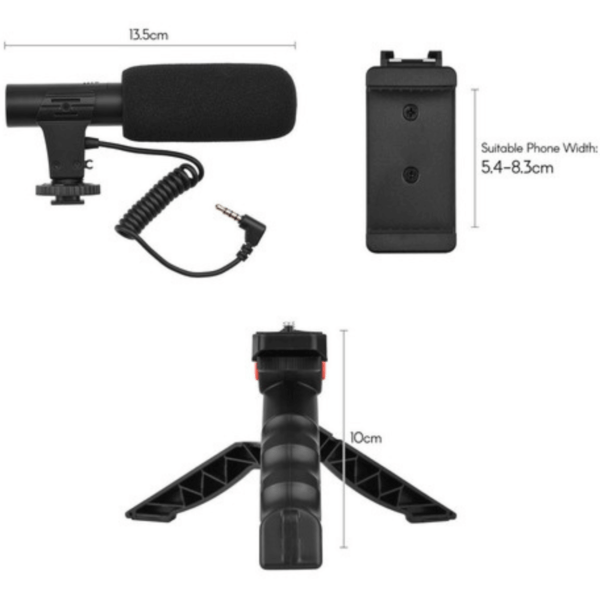 Kit De Vlogg Filmagem Microfone Tripé Luz Live Profissional - Imagem 7