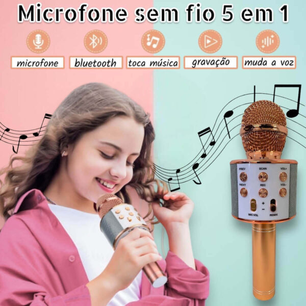 Microfone Bluetooth Karaoke Sem Fio Youtuber Reporter Cores - Imagem 12