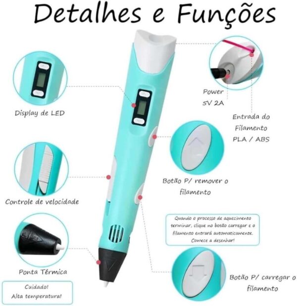Caneta 3d Impressora Profissional 12v Com Filamentos + Fonte - Imagem 9