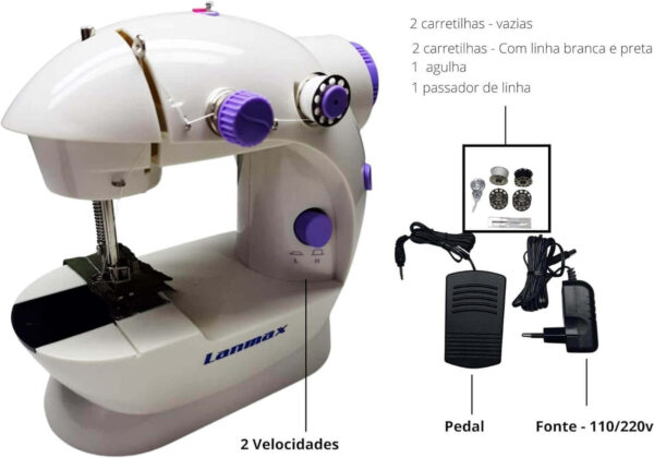 Mini máquina de costura reta CounterTech FH-SM202 portátil branca 110V/220V - Imagem 2
