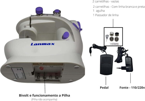 Mini máquina de costura reta CounterTech FH-SM202 portátil branca 110V/220V - Imagem 5
