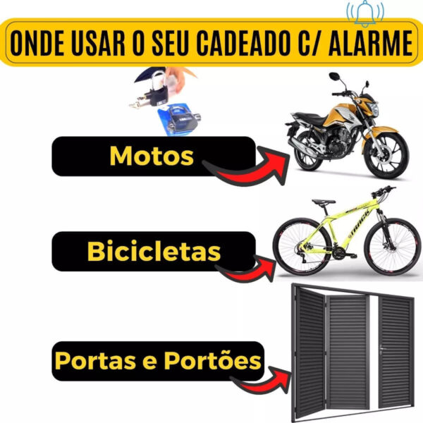 Cadeado Antifurto Lua Tek C/ Som 3 Chaves Resistente À Chuva - Imagem 12