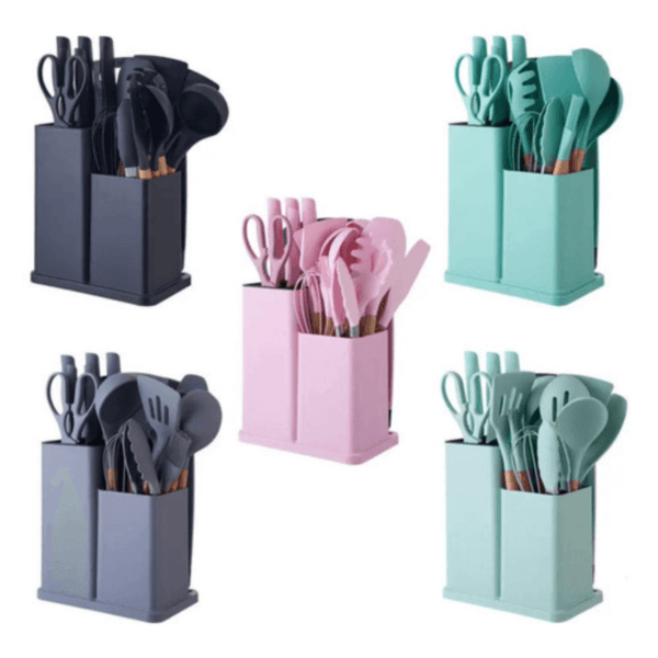 Kit Conjunto Utensílios Cozinha Silicone Faca Tábua 19 Pçs - Imagem 7