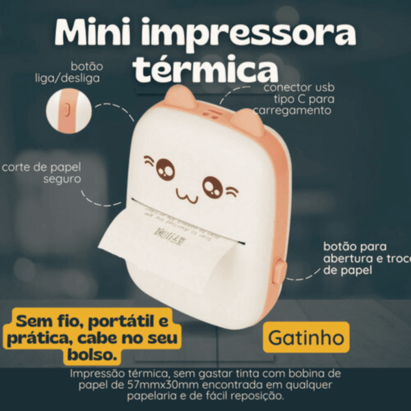 Mini Impressora Térmica Portátil Sem Fio Bt 200dpi Escolar - Imagem 9