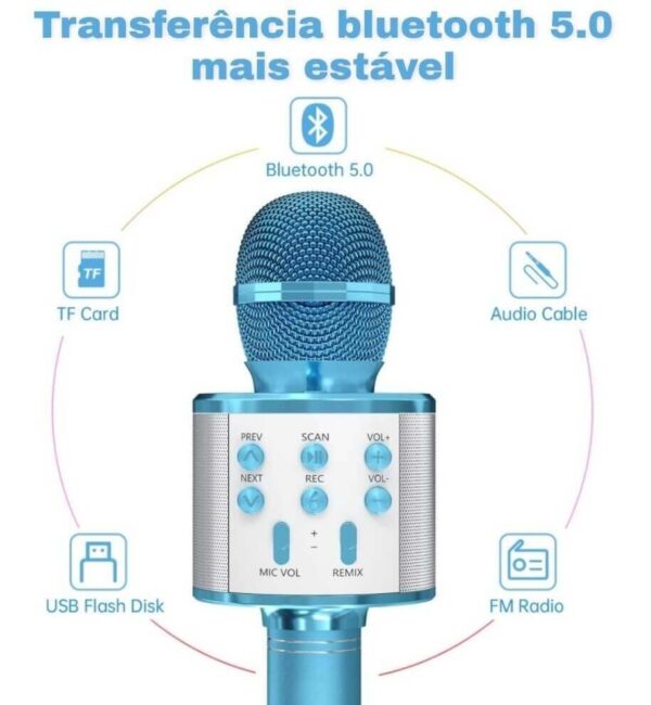 Microfone Bluetooth Karaoke Sem Fio Youtuber Reporter Cores - Imagem 4