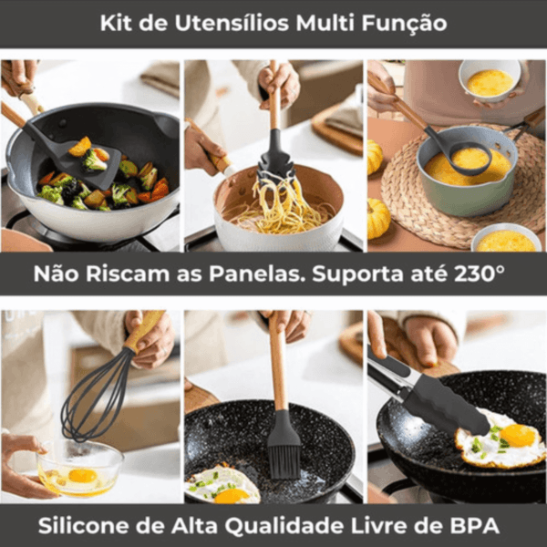 Kit Conjunto Utensílios Cozinha Silicone Faca Tábua 19 Pçs - Imagem 6