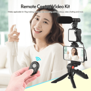 Kit De Vlogg Filmagem Microfone Tripé Luz Live Profissional