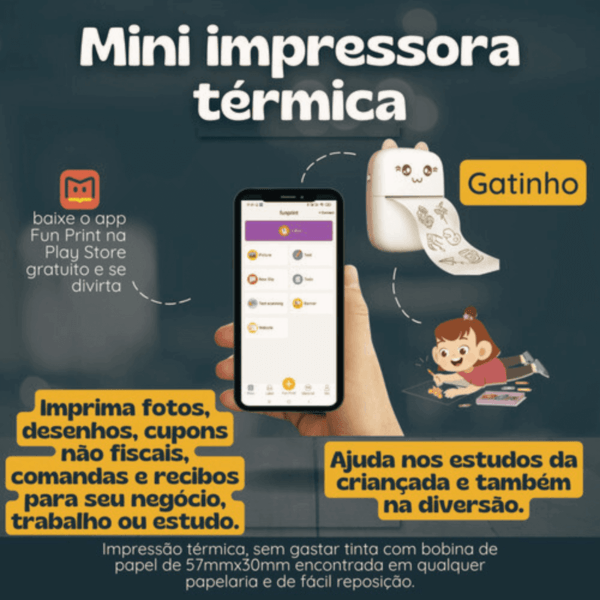 Mini Impressora Térmica Portátil Sem Fio Bt 200dpi Escolar - Imagem 7