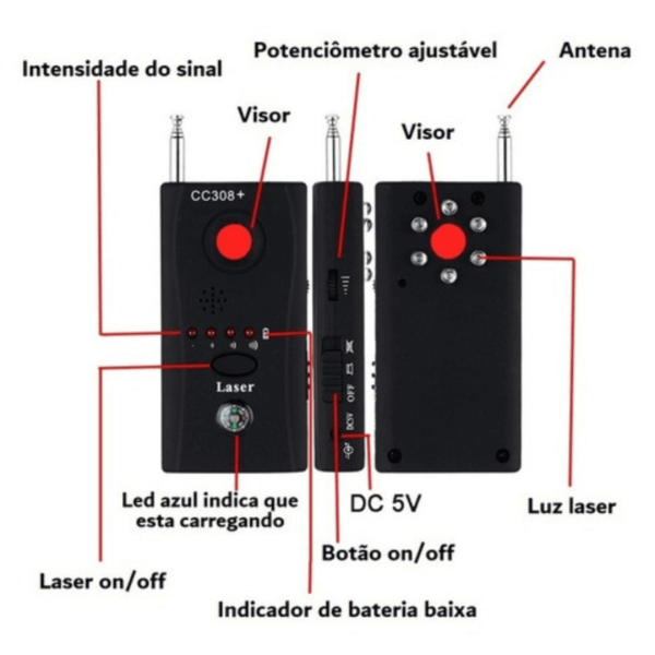 Detector Localizador Cc308 De Cameras Escutas Grampos Oculto - Imagem 4