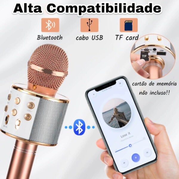 Microfone Bluetooth Karaoke Sem Fio Youtuber Reporter Cores - Imagem 13