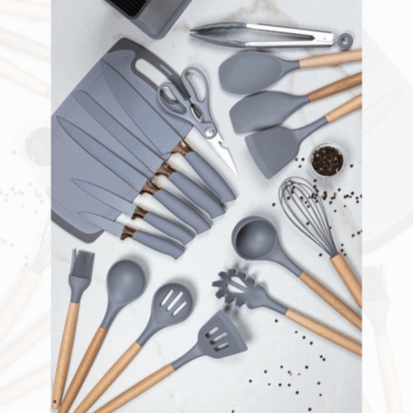 Kit Conjunto Utensílios Cozinha Silicone Faca Tábua 19 Pçs - Imagem 4