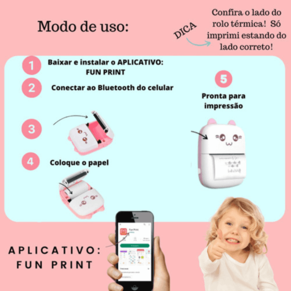 Mini Impressora Térmica Portátil Sem Fio Bt 200dpi Escolar - Imagem 5