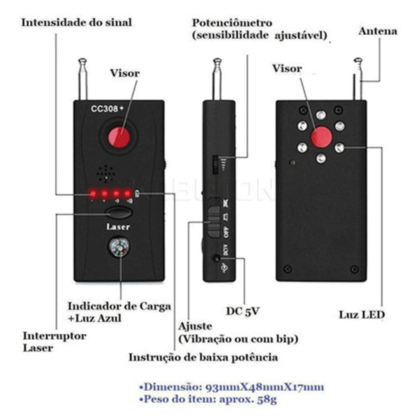 Detector Localizador Cc308 De Cameras Escutas Grampos Oculto - Imagem 3