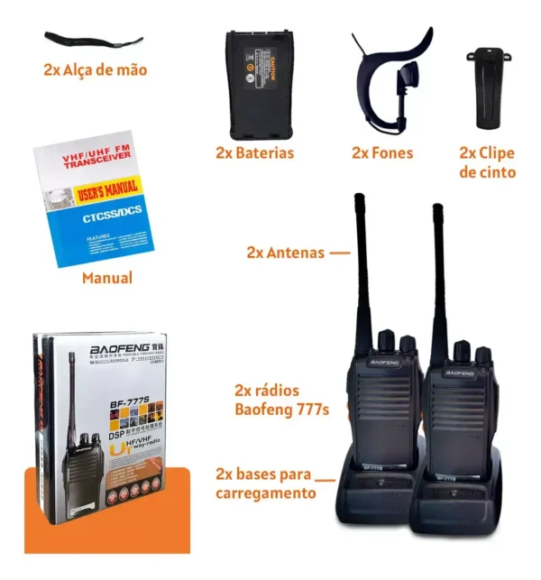 Kit 2 Radio Walk Talk Comunicador 16 Ch 12km Baofeng 777s Ht - Imagem 11
