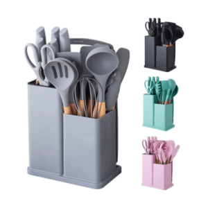 Kit Conjunto Utensílios Cozinha Silicone Faca Tábua 19 Pçs