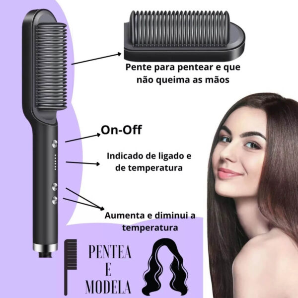 Escova Profissional Pente Alisadora 3 Em 1 Seca Modela Cabelo - Imagem 10