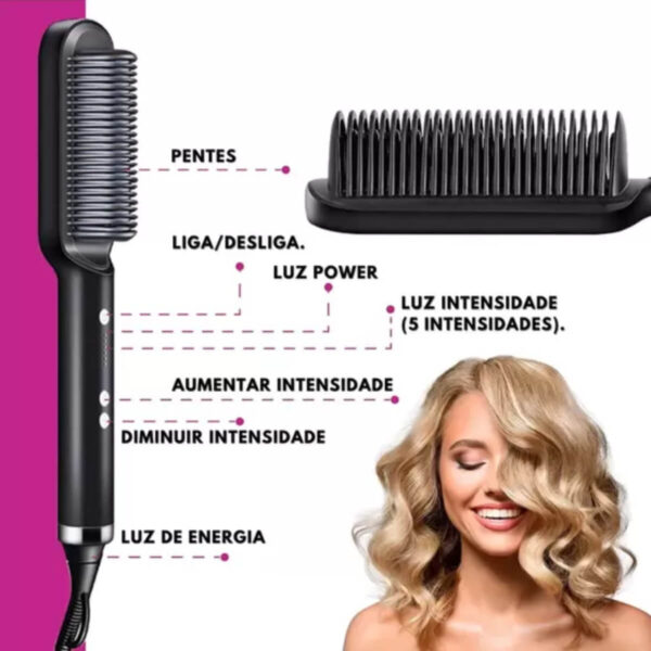 Escova Profissional Pente Alisadora 3 Em 1 Seca Modela Cabelo - Imagem 6