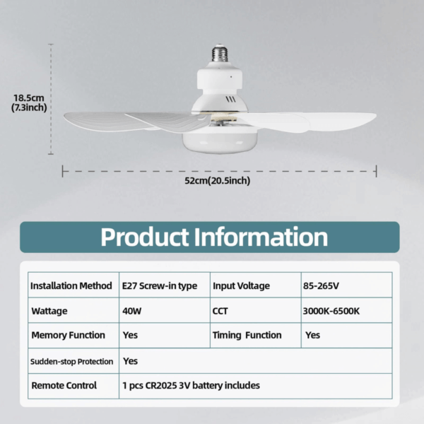 Ventilador De Teto De 3 modos Lâmpada Led Silenciosa Moderna - Imagem 9