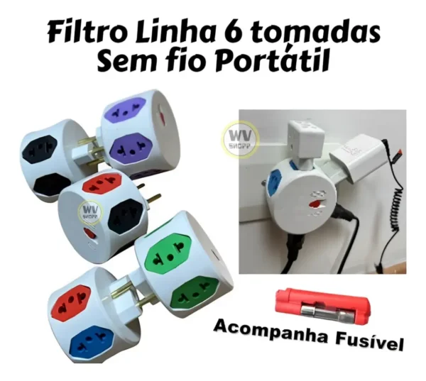 Filtro De Linha 5 Tomadas Sem Fio Portatil C/fusível - Imagem 5