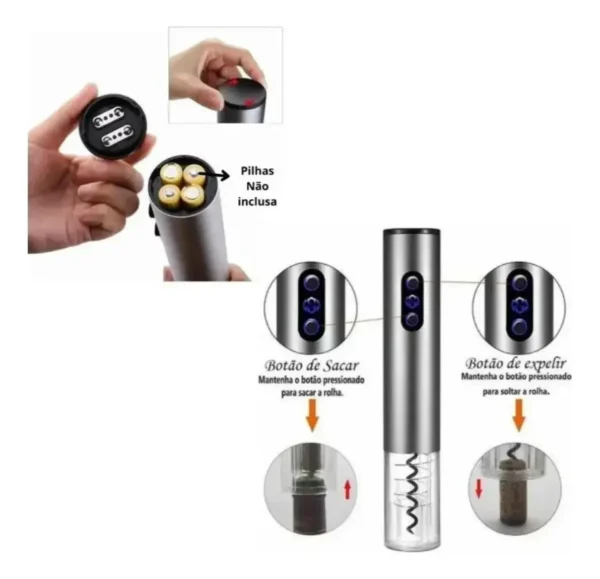 Kit Abridor Vinho Automático À Pilha Com Acessórios Cor Prata - Imagem 4