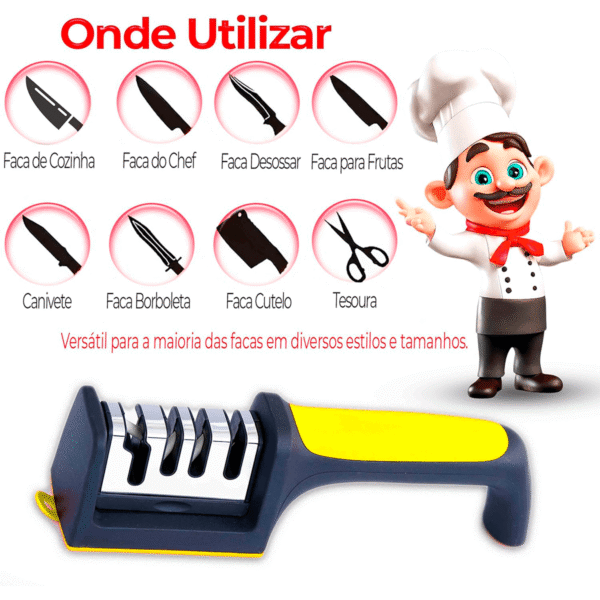 Afiador de Facas e Tesouras 4-em-1 Premium Aço Inox Base Antiderrapante Ergonômica Afiação de Precisão Amolador Manual - Imagem 6