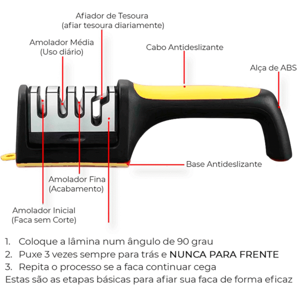 Afiador de Facas e Tesouras 4-em-1 Premium Aço Inox Base Antiderrapante Ergonômica Afiação de Precisão Amolador Manual - Imagem 7